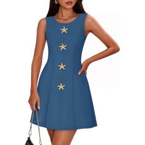 ZESICA Women’s Sleeveless Cocktail Mini Dresses 2026 Summer Elegant Crewneck Formal Business Party A Line Short Dress(Navy)