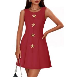 ZESICA Women’s Sleeveless Cocktail Mini Dresses 2026 Summer Elegant Crewneck Formal Business Party A Line Short Dress(Red)