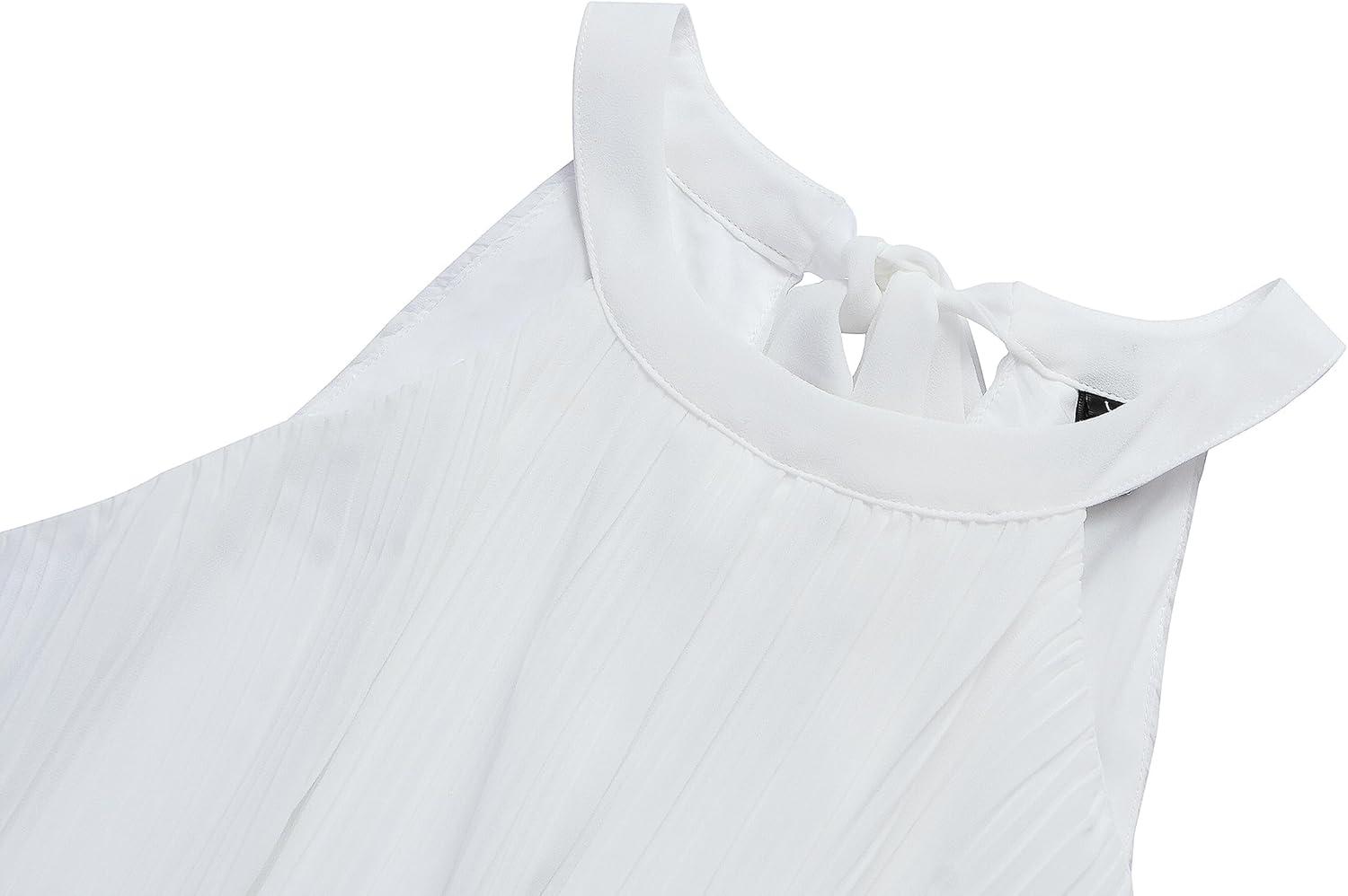 imageZESICA Womens 2026 Summer Sleeveless Halter Neck Ruffle Tiered Layed Chiffon Flowy Swing Long Midi DressWhite