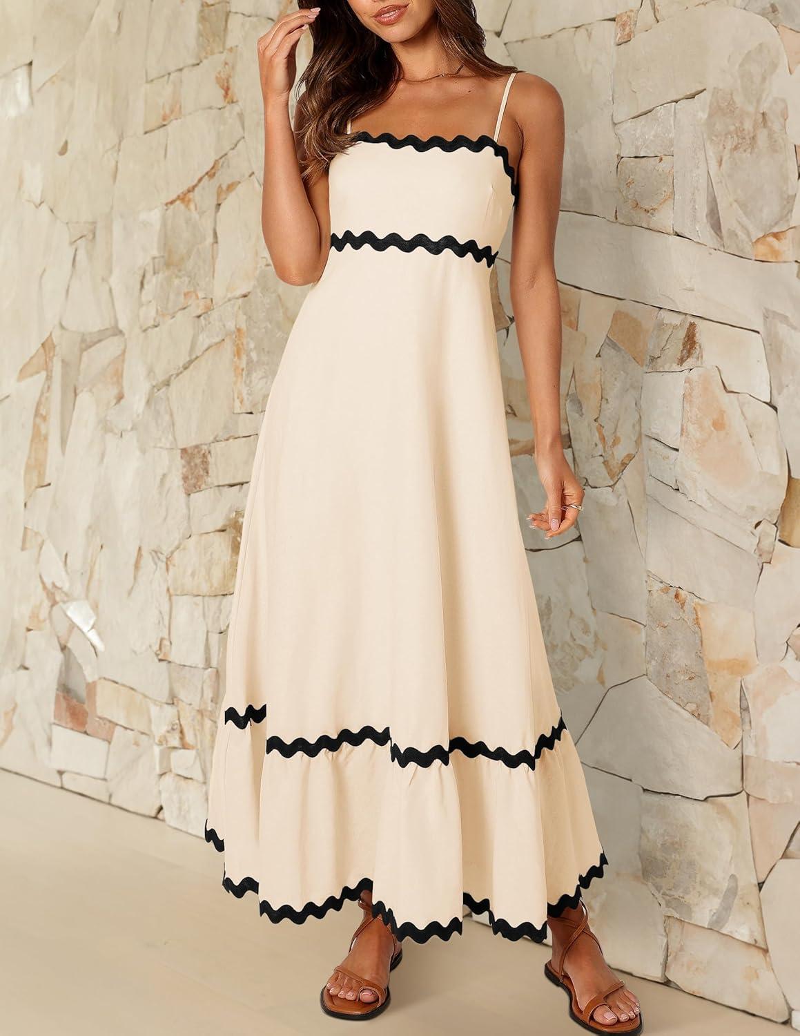 imageZESICA Womens 2026 Summer Spaghetti Straps Sleeveless Backless Sundress Flowy Smocked Lace Swing A Line Midi DressApricot