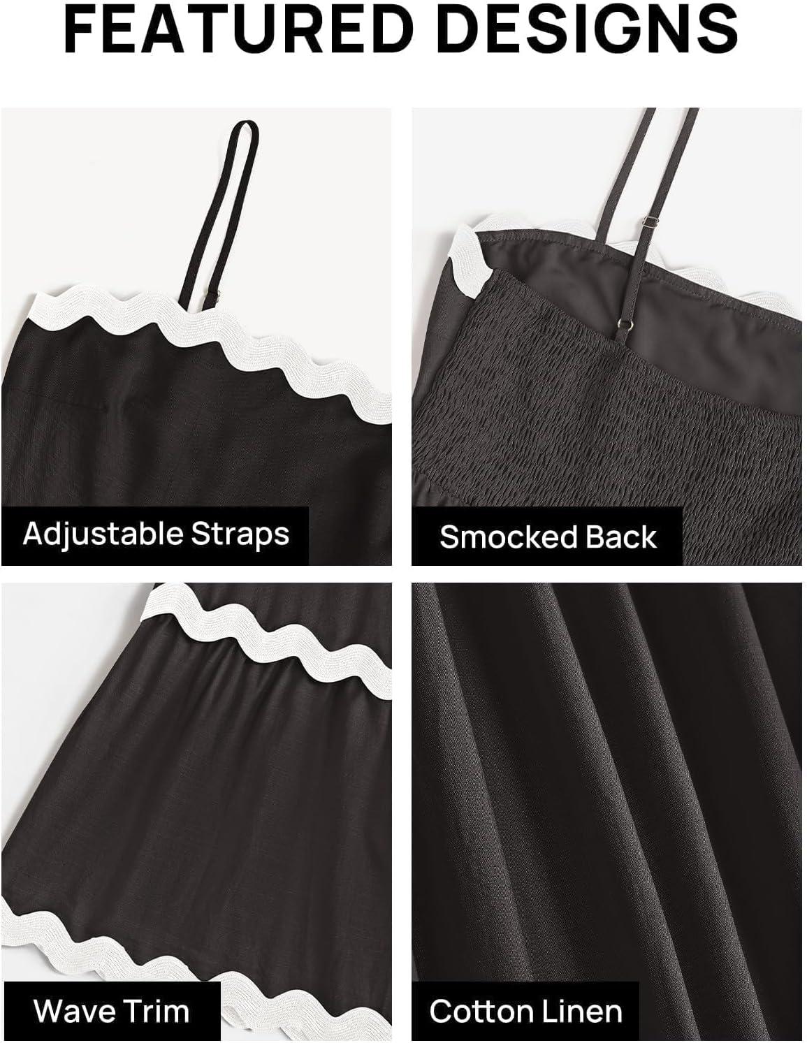 imageZESICA Womens 2026 Summer Spaghetti Straps Sleeveless Backless Sundress Flowy Smocked Lace Swing A Line Midi DressBlack