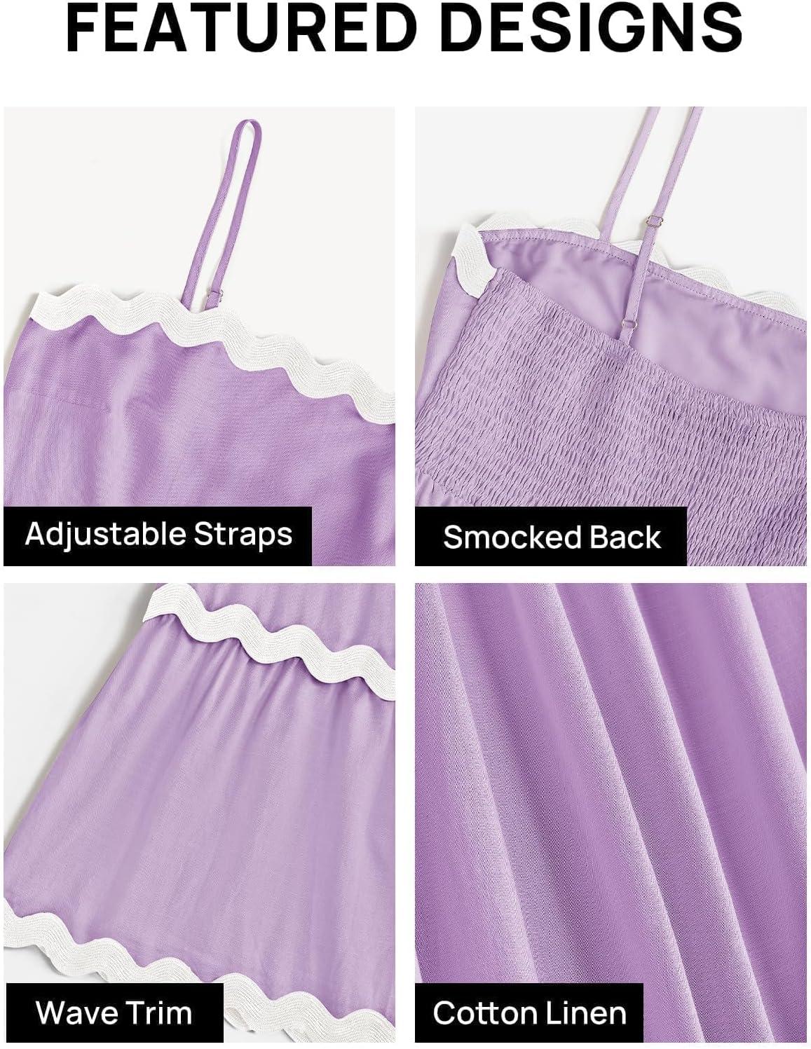 imageZESICA Womens 2026 Summer Spaghetti Straps Sleeveless Backless Sundress Flowy Smocked Lace Swing A Line Midi DressLight Purple