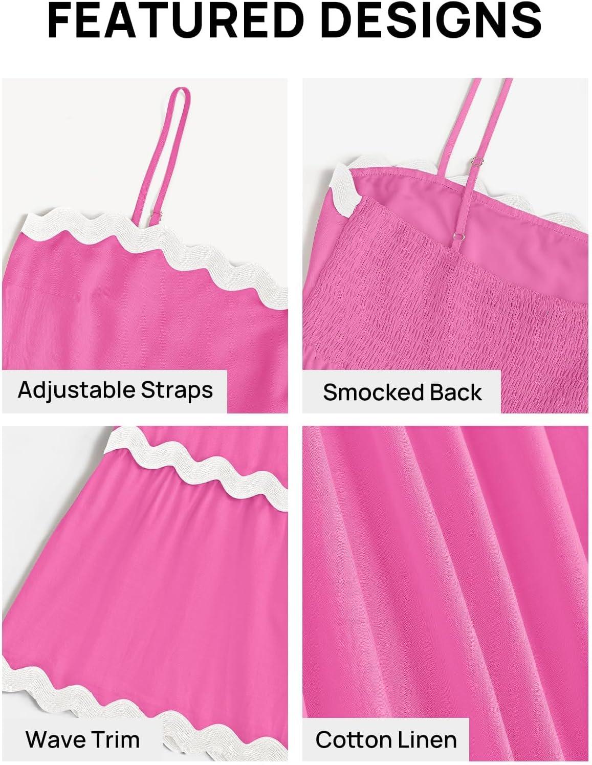 imageZESICA Womens 2026 Summer Spaghetti Straps Sleeveless Backless Sundress Flowy Smocked Lace Swing A Line Midi DressRose Pink
