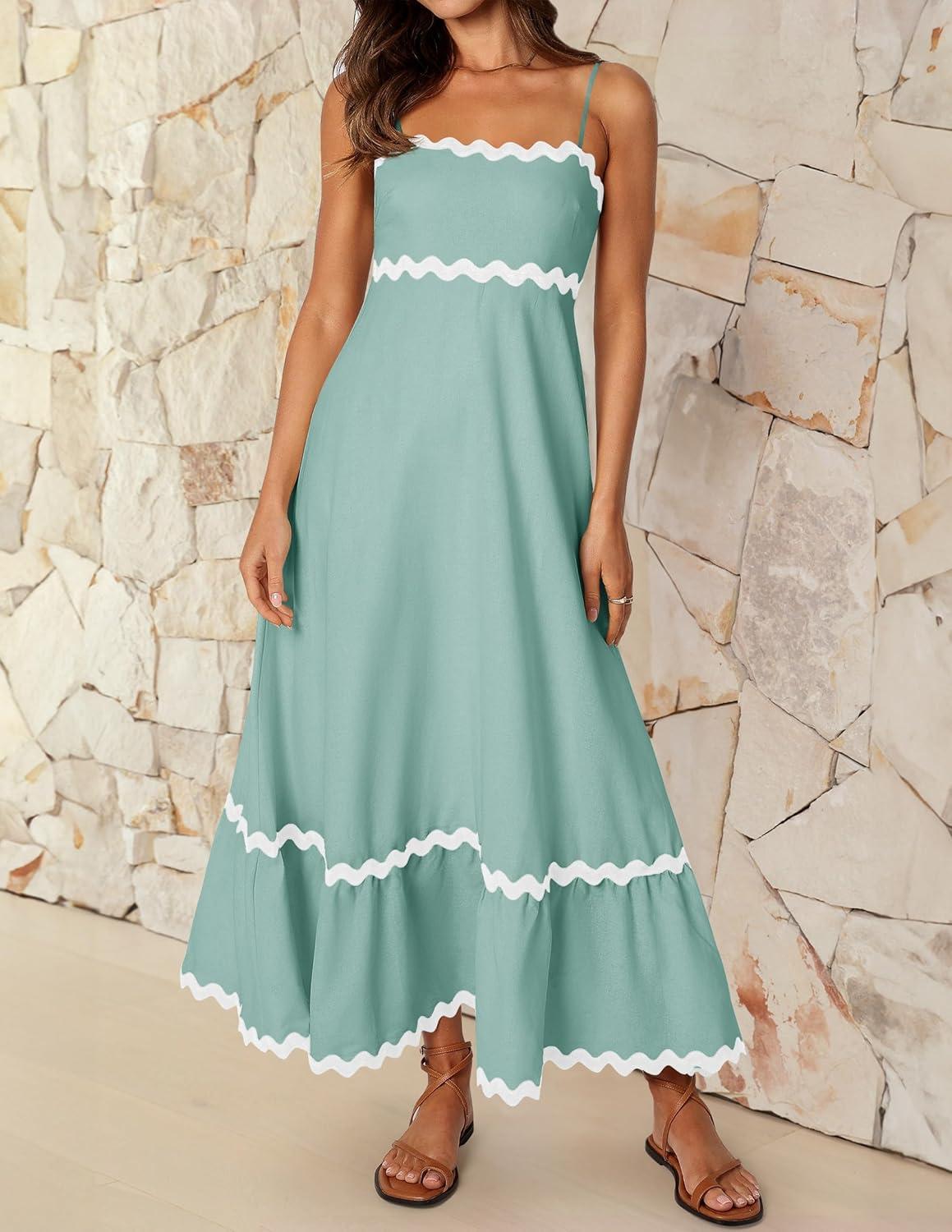 imageZESICA Womens 2026 Summer Spaghetti Straps Sleeveless Backless Sundress Flowy Smocked Lace Swing A Line Midi DressSage