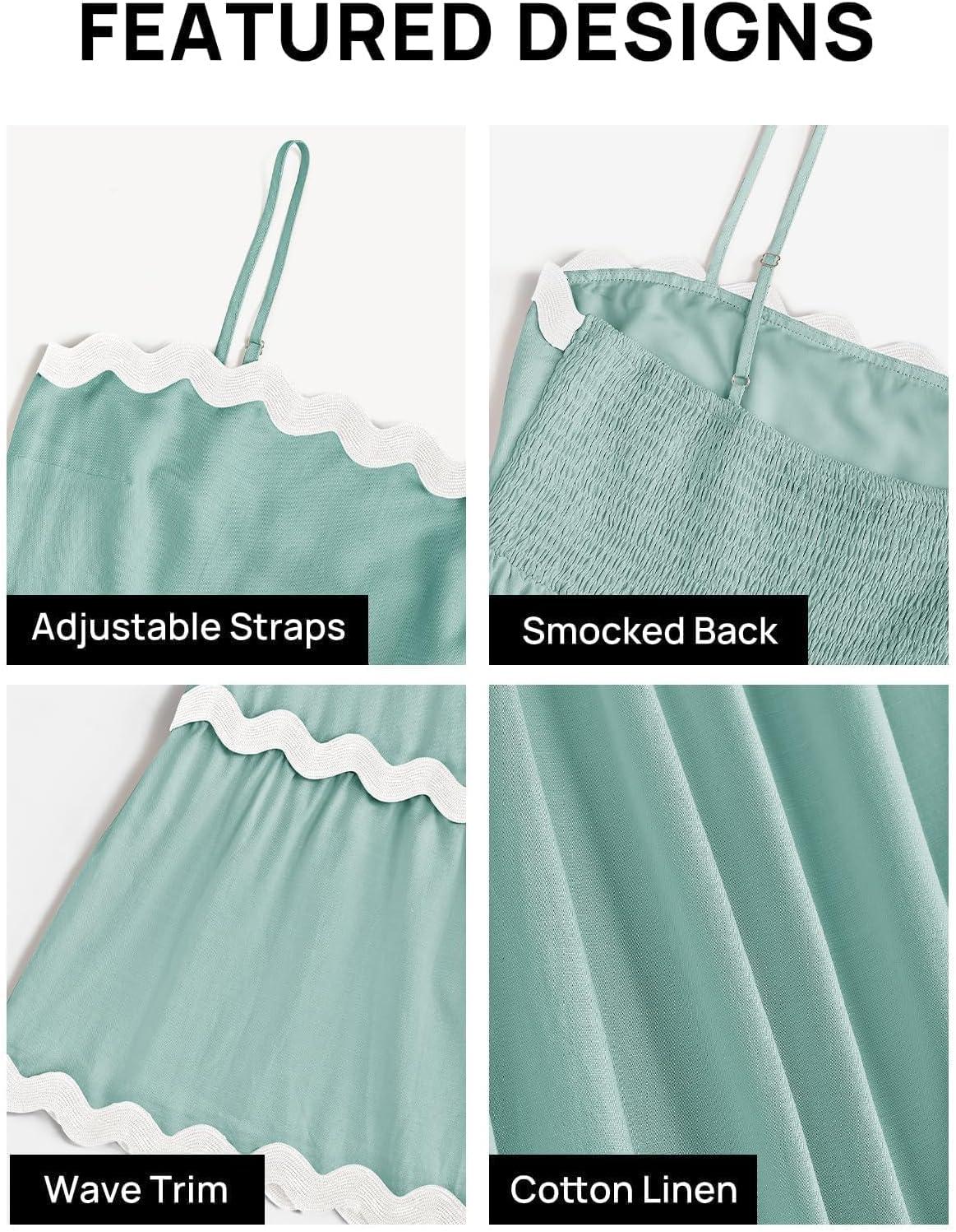 imageZESICA Womens 2026 Summer Spaghetti Straps Sleeveless Backless Sundress Flowy Smocked Lace Swing A Line Midi DressSage