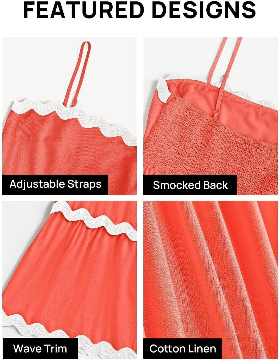 imageZESICA Womens 2026 Summer Spaghetti Straps Sleeveless Backless Sundress Flowy Smocked Lace Swing A Line Midi DressWatermelon Red