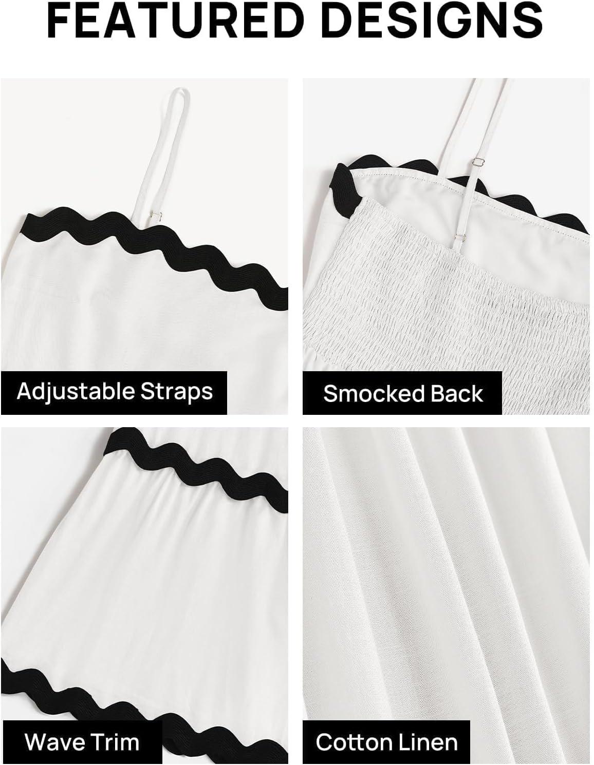 imageZESICA Womens 2026 Summer Spaghetti Straps Sleeveless Backless Sundress Flowy Smocked Lace Swing A Line Midi DressWhite