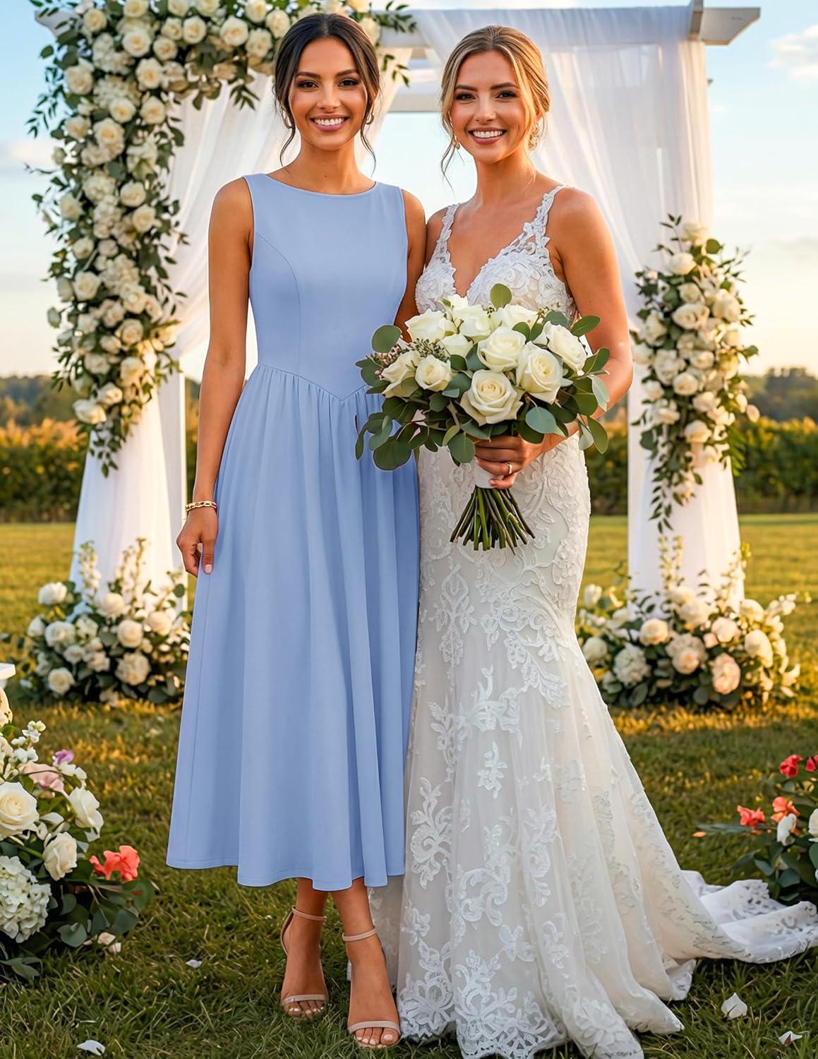 imageZESICA Womens Summer Elegant Sleeveless Midi Dresses 2026 Wedding Guest Cocktail Party Crewnenck Flowy A Line Long DressBlue