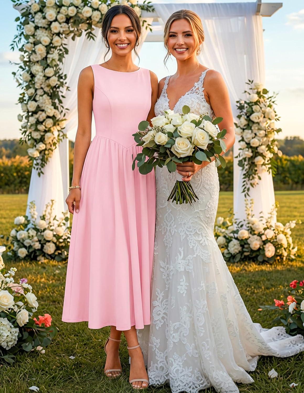 imageZESICA Womens Summer Elegant Sleeveless Midi Dresses 2026 Wedding Guest Cocktail Party Crewnenck Flowy A Line Long DressPink