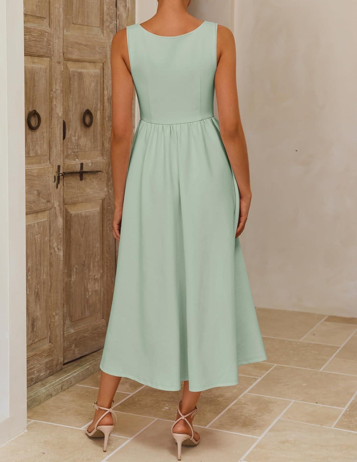 imageZESICA Womens Summer Elegant Sleeveless Midi Dresses 2026 Wedding Guest Cocktail Party Crewnenck Flowy A Line Long DressSage