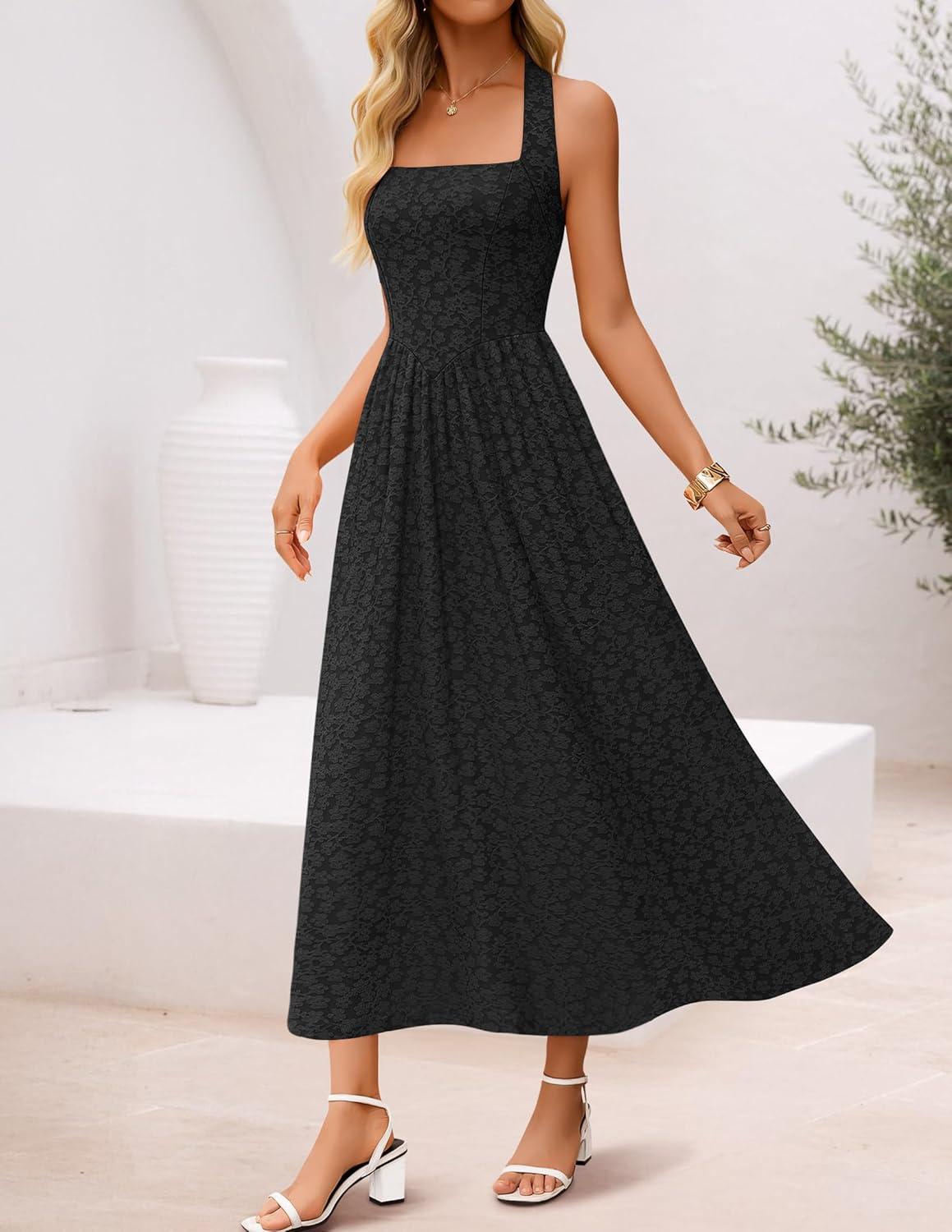 imageZESICA Womens Summer Sleeveless Floral Maxi Dresses 2026 Halter Neck Wedding Guest Cocktail Party Flowy A Line Long DressBlack