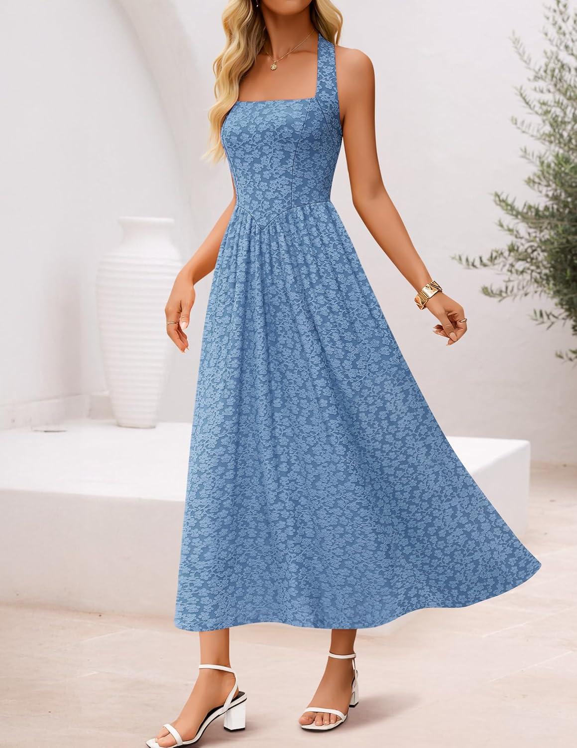 imageZESICA Womens Summer Sleeveless Floral Maxi Dresses 2026 Halter Neck Wedding Guest Cocktail Party Flowy A Line Long DressDustyblue