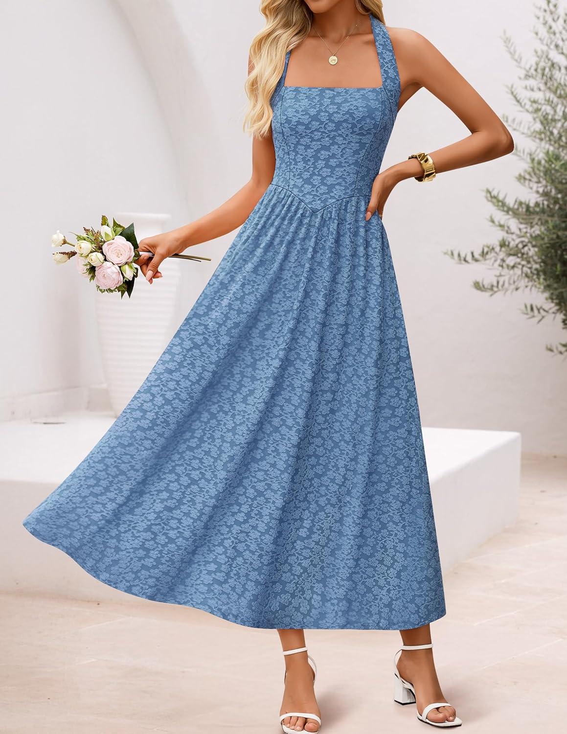 imageZESICA Womens Summer Sleeveless Floral Maxi Dresses 2026 Halter Neck Wedding Guest Cocktail Party Flowy A Line Long DressDustyblue