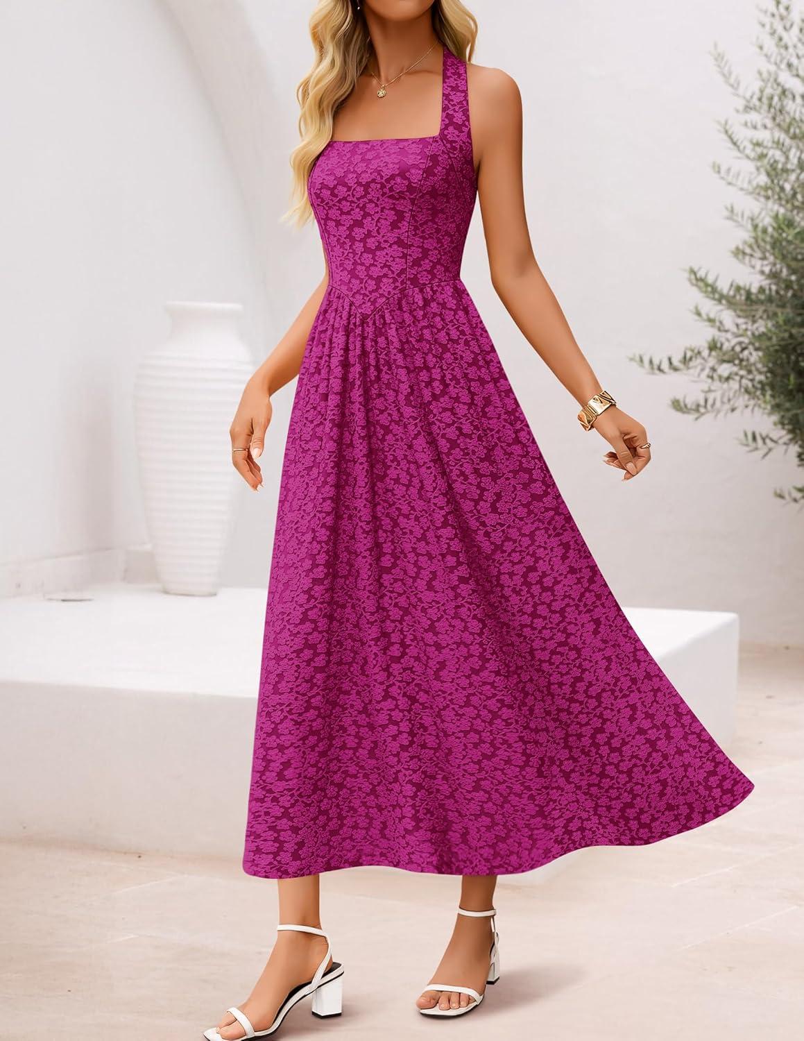 imageZESICA Womens Summer Sleeveless Floral Maxi Dresses 2026 Halter Neck Wedding Guest Cocktail Party Flowy A Line Long DressEggplant