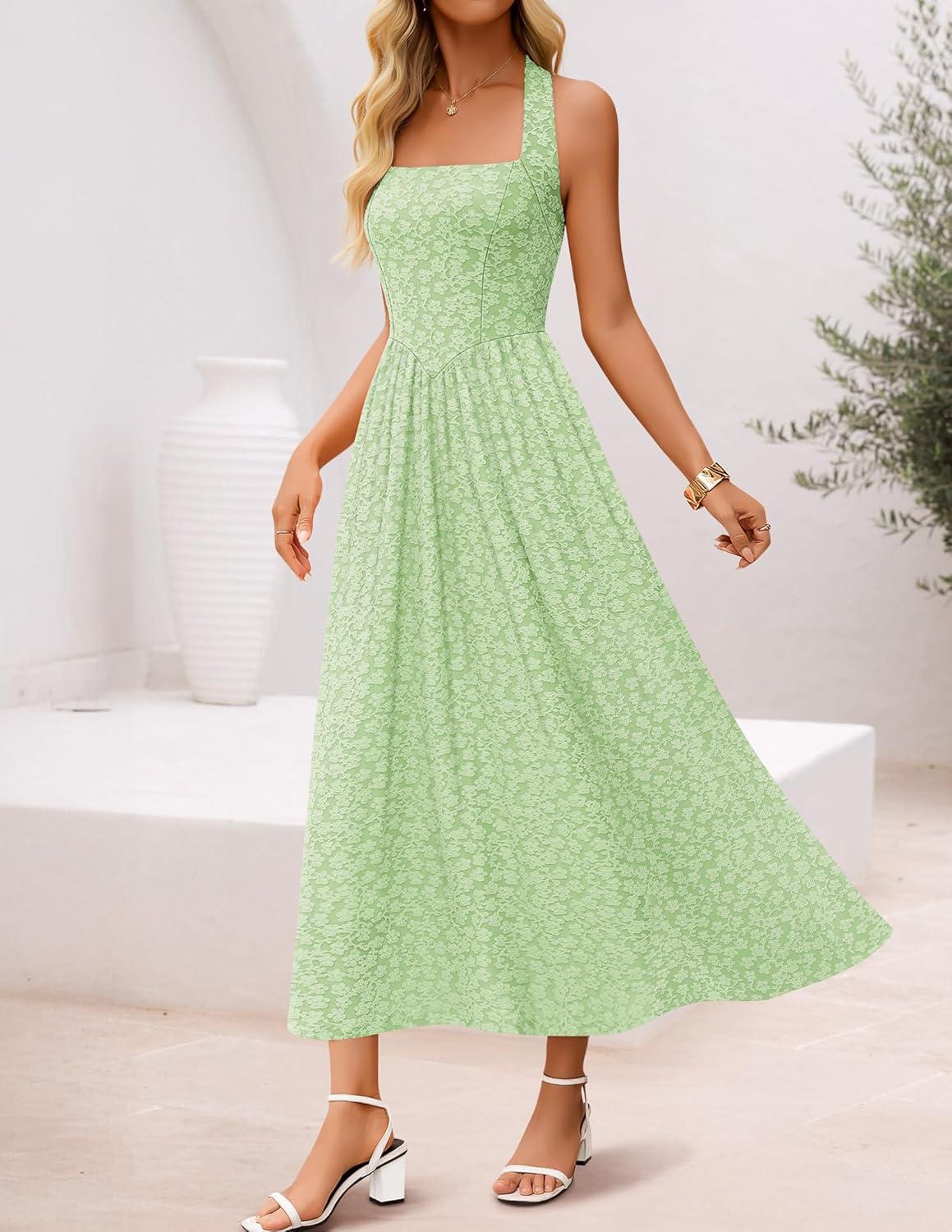 imageZESICA Womens Summer Sleeveless Floral Maxi Dresses 2026 Halter Neck Wedding Guest Cocktail Party Flowy A Line Long DressLightgreen