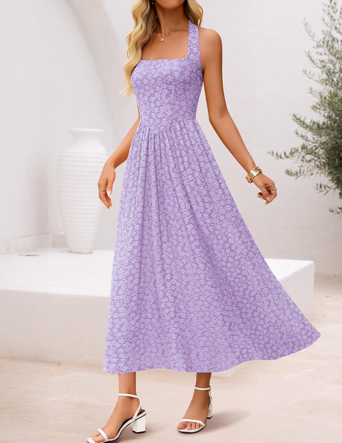 imageZESICA Womens Summer Sleeveless Floral Maxi Dresses 2026 Halter Neck Wedding Guest Cocktail Party Flowy A Line Long DressPurple