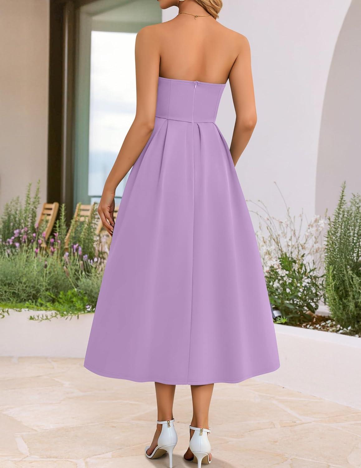 imageZESICA Womens Summer Strapless Cocktail Dresses 2026 Elegant Off Shoulder Flowy A Line Wedding Guest Party Midi DressPurple