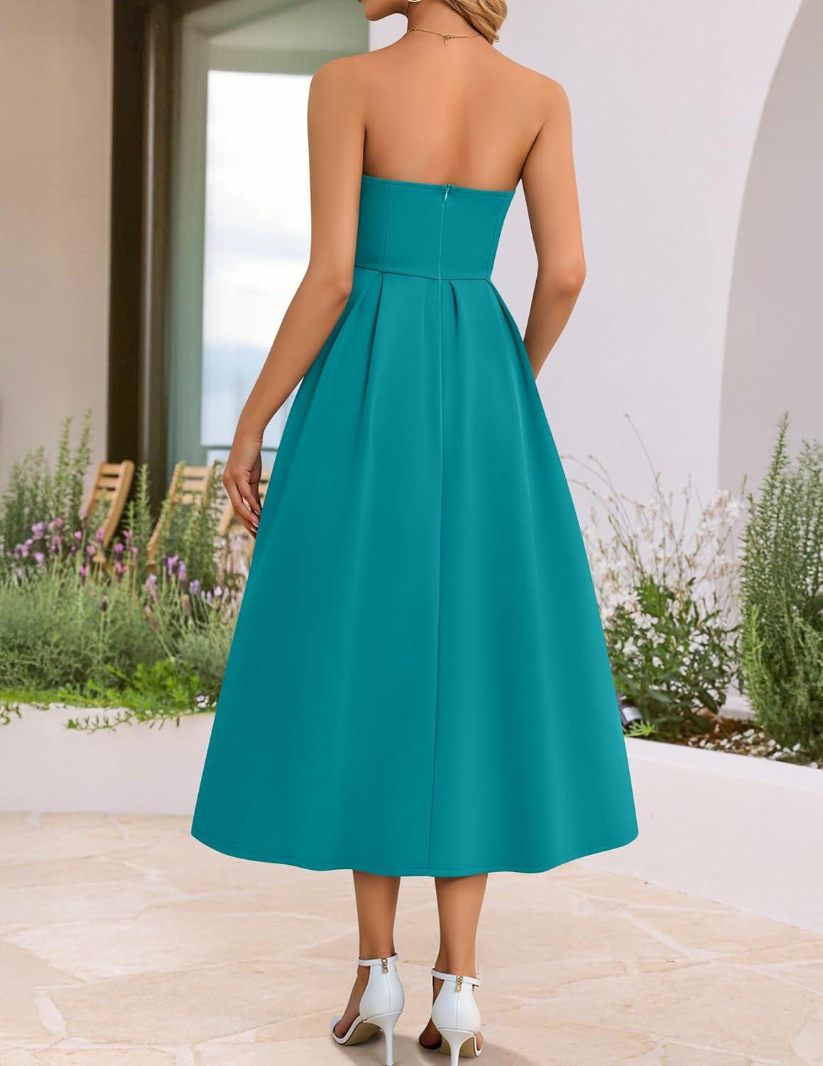 imageZESICA Womens Summer Strapless Cocktail Dresses 2026 Elegant Off Shoulder Flowy A Line Wedding Guest Party Midi DressTeal