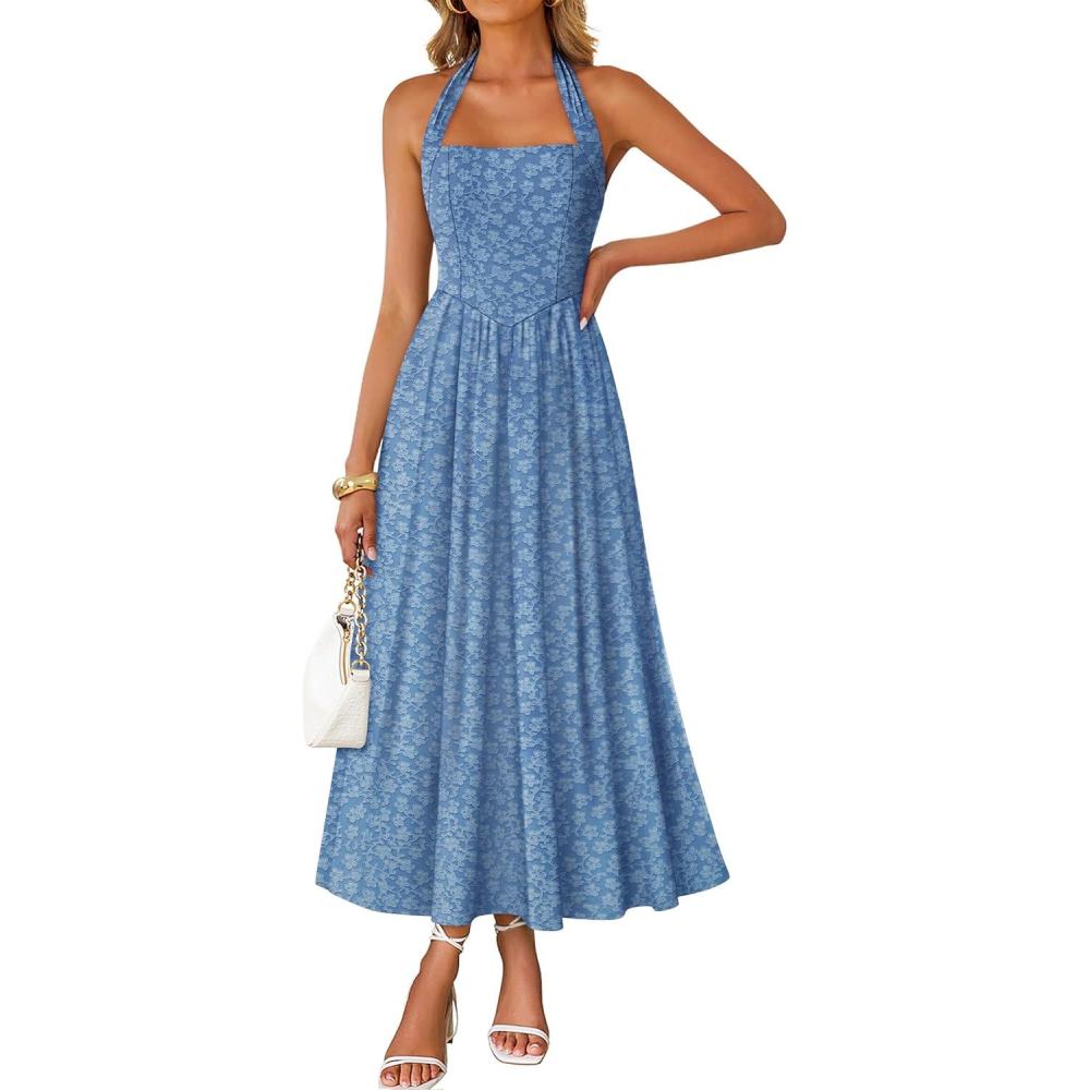 imageZESICA Womens Summer Sleeveless Floral Maxi Dresses 2026 Halter Neck Wedding Guest Cocktail Party Flowy A Line Long DressDustyblue