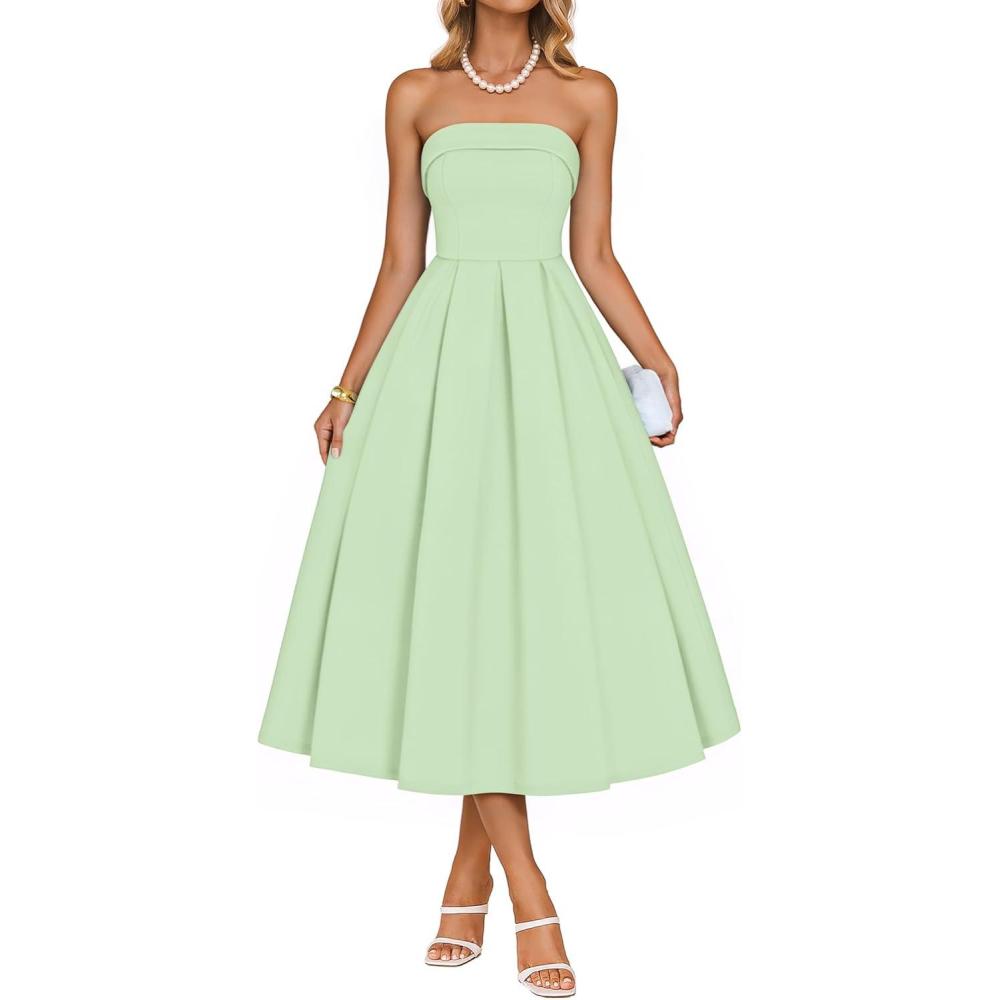 imageZESICA Womens Summer Strapless Cocktail Dresses 2026 Elegant Off Shoulder Flowy A Line Wedding Guest Party Midi DressLightgreen