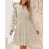 ZESICA Women’s 2026 Long Sleeve Mini Dress Fall V Neck Hollow Out Eyelet Embroidery Ruffle A Line Swing Short Dresses(Apricot)