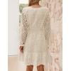 ZESICA Women’s 2026 Long Sleeve Mini Dress Fall V Neck Hollow Out Eyelet Embroidery Ruffle A Line Swing Short Dresses(Apricot)