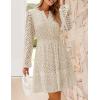 ZESICA Women’s 2026 Long Sleeve Mini Dress Fall V Neck Hollow Out Eyelet Embroidery Ruffle A Line Swing Short Dresses(Apricot)