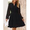 ZESICA Women’s 2026 Long Sleeve Mini Dress Fall V Neck Hollow Out Eyelet Embroidery Ruffle A Line Swing Short Dresses(Black)