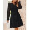 ZESICA Women’s 2026 Long Sleeve Mini Dress Fall V Neck Hollow Out Eyelet Embroidery Ruffle A Line Swing Short Dresses(Black)