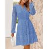 ZESICA Women’s 2026 Long Sleeve Mini Dress Fall V Neck Hollow Out Eyelet Embroidery Ruffle A Line Swing Short Dresses(Blue)