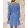 ZESICA Women’s 2026 Long Sleeve Mini Dress Fall V Neck Hollow Out Eyelet Embroidery Ruffle A Line Swing Short Dresses(Blue)