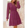 ZESICA Women’s 2026 Long Sleeve Mini Dress Fall V Neck Hollow Out Eyelet Embroidery Ruffle A Line Swing Short Dresses(Fuchsia)