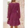 ZESICA Women’s 2026 Long Sleeve Mini Dress Fall V Neck Hollow Out Eyelet Embroidery Ruffle A Line Swing Short Dresses(Fuchsia)