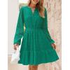 ZESICA Women’s 2026 Long Sleeve Mini Dress Fall V Neck Hollow Out Eyelet Embroidery Ruffle A Line Swing Short Dresses(Green)