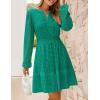 ZESICA Women’s 2026 Long Sleeve Mini Dress Fall V Neck Hollow Out Eyelet Embroidery Ruffle A Line Swing Short Dresses(Green)
