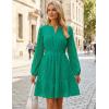 ZESICA Women’s 2026 Long Sleeve Mini Dress Fall V Neck Hollow Out Eyelet Embroidery Ruffle A Line Swing Short Dresses(Green)