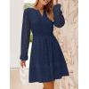 ZESICA Women’s 2026 Long Sleeve Mini Dress Fall V Neck Hollow Out Eyelet Embroidery Ruffle A Line Swing Short Dresses(Navy)