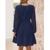 ZESICA Women’s 2026 Long Sleeve Mini Dress Fall V Neck Hollow Out Eyelet Embroidery Ruffle A Line Swing Short Dresses(Navy)