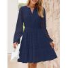 ZESICA Women’s 2026 Long Sleeve Mini Dress Fall V Neck Hollow Out Eyelet Embroidery Ruffle A Line Swing Short Dresses(Navy)