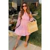 ZESICA Women’s 2026 Long Sleeve Mini Dress Fall V Neck Hollow Out Eyelet Embroidery Ruffle A Line Swing Short Dresses(Pink)