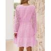 ZESICA Women’s 2026 Long Sleeve Mini Dress Fall V Neck Hollow Out Eyelet Embroidery Ruffle A Line Swing Short Dresses(Pink)