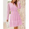 ZESICA Women’s 2026 Long Sleeve Mini Dress Fall V Neck Hollow Out Eyelet Embroidery Ruffle A Line Swing Short Dresses(Pink)