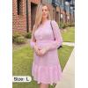 ZESICA Women’s 2026 Long Sleeve Mini Dress Fall V Neck Hollow Out Eyelet Embroidery Ruffle A Line Swing Short Dresses(Pink)