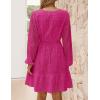 ZESICA Women’s 2026 Long Sleeve Mini Dress Fall V Neck Hollow Out Eyelet Embroidery Ruffle A Line Swing Short Dresses(Rose)