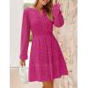 ZESICA Women’s 2026 Long Sleeve Mini Dress Fall V Neck Hollow Out Eyelet Embroidery Ruffle A Line Swing Short Dresses(Rose)