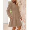 ZESICA Women’s 2026 Long Sleeve Mini Dress Fall V Neck Hollow Out Eyelet Embroidery Ruffle A Line Swing Short Dresses(Tan)