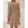 ZESICA Women’s 2026 Long Sleeve Mini Dress Fall V Neck Hollow Out Eyelet Embroidery Ruffle A Line Swing Short Dresses(Tan)