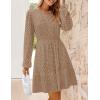 ZESICA Women’s 2026 Long Sleeve Mini Dress Fall V Neck Hollow Out Eyelet Embroidery Ruffle A Line Swing Short Dresses(Tan)