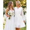 ZESICA Women’s 2026 Long Sleeve Mini Dress Fall V Neck Hollow Out Eyelet Embroidery Ruffle A Line Swing Short Dresses(White)