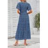 ZESICA Women’s 2026 Summer Casual Floral Print Short Flutter Sleeve Crew Neck Smocked High Waist Flowy Maxi Dress(Darkblue)